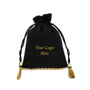 Handmade Indian Cotton Jewelry Pouch Black, Small Wedding Gift Bags - CraftJaipur